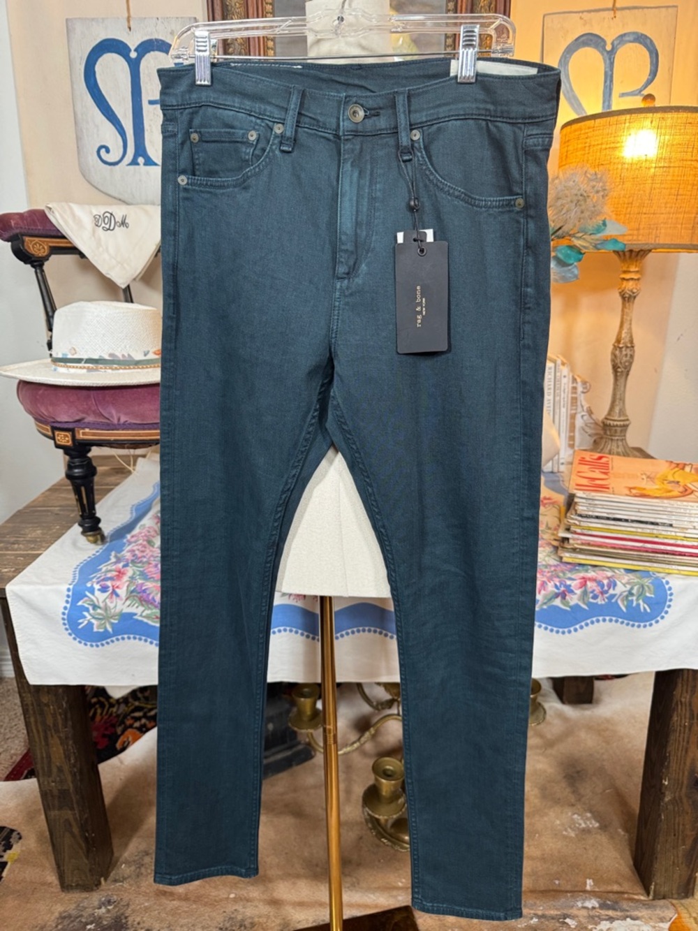 rag & bone Men's Slim Straight Jeans Teal Green